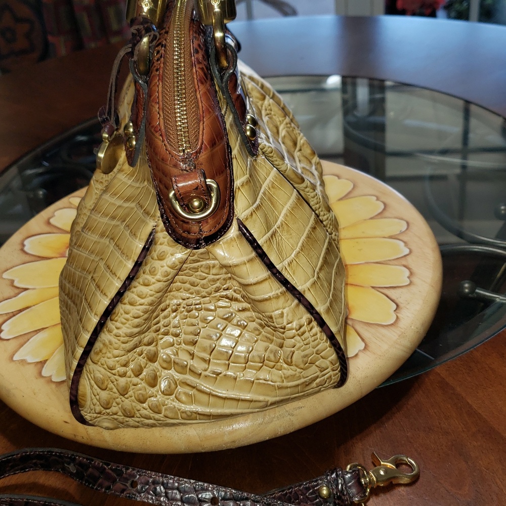๐๐ค๐ TRI-COLOR BRAHMIN LISA PRALINE SATCHEL SHOULDER CROC EMBOSSED LEATHER BAG - Picture 5 of 16
